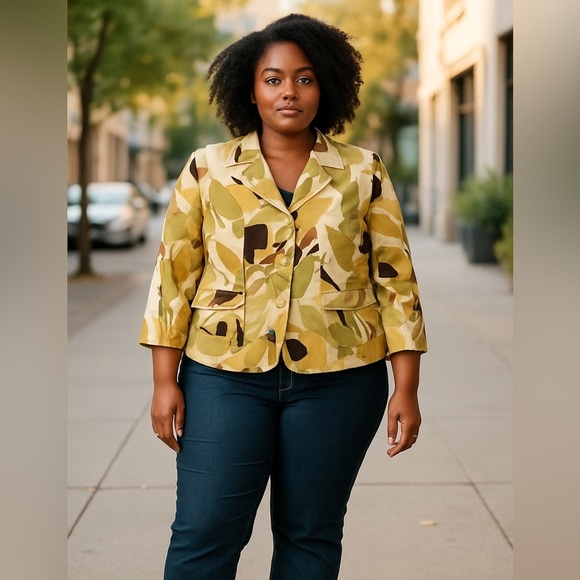 NWT - Norton McNaughton Women’s Blazer - Ivory - Size 14 Petite - Lead Print - Picture 1 of 8